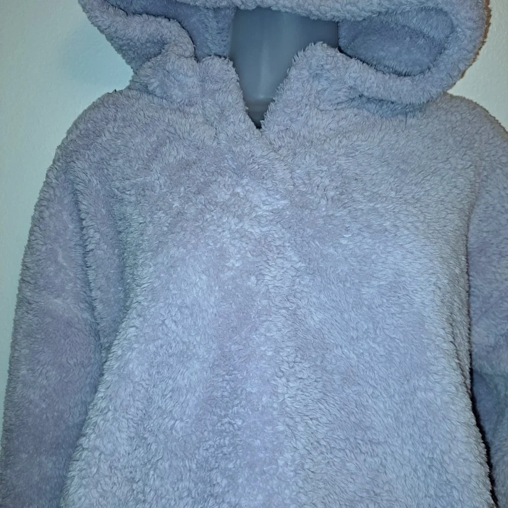 LUKKA LUX Women's Purple Fleece Cozy Sherpa Hoodie 1/4 Button Size Small - Picture 7 of 9